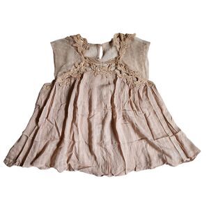 Forever 21 Nude Pink Crochet Lace Trim Baby Doll Top sz M